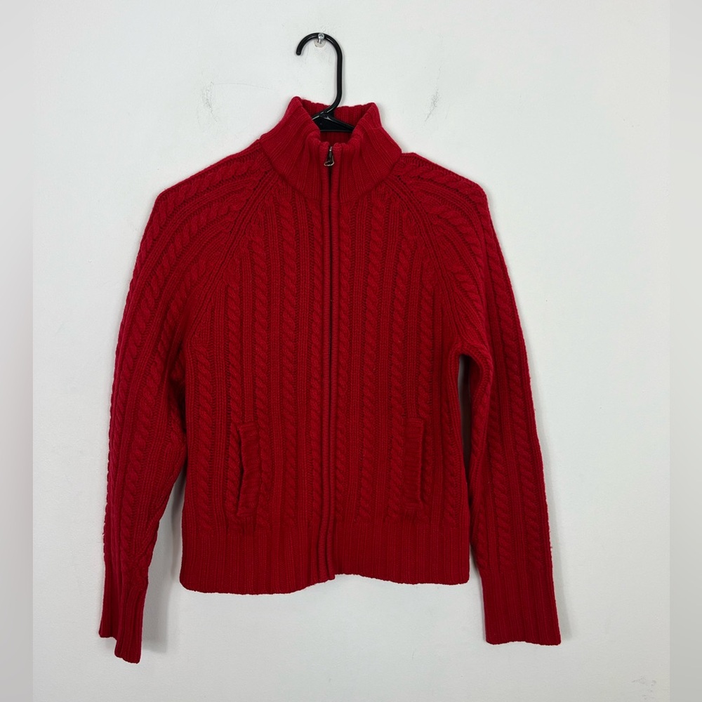 GAP Red Cable-Knit Full-Zip Sweater